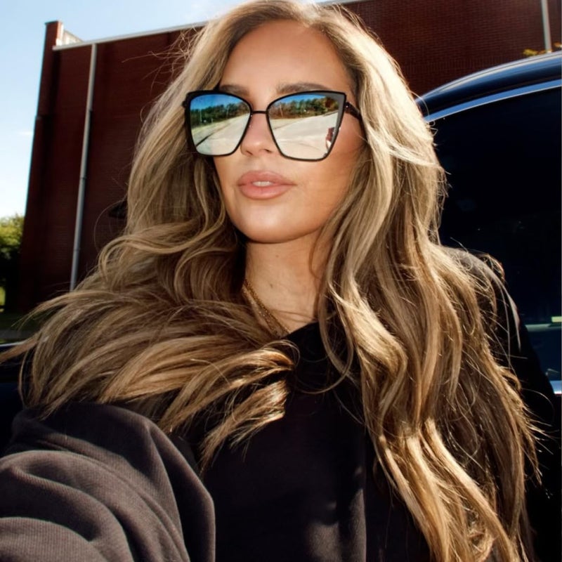 DIFF Becky Designer Oversized Cat Eye Sunglasses for Women | Black + Flash Grey Gradient mirror | UV400 Protection - Image 2